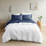 Madison Park 200 Thread Count Cotton Peached Percale Sheet Set in Navy