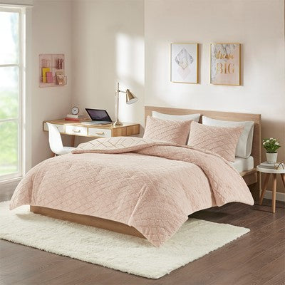 Intelligent Design Ainsley Metallic Print Reversible Comforter Set in Blush, Full / Queen ID10-1762 - Bedding For U