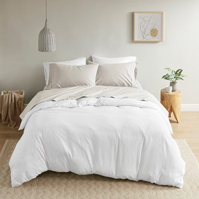 Madison Park 200 Thread Count Cotton Peached Percale Sheet Set in Ivory, King MP20-5380 - Bedding For U