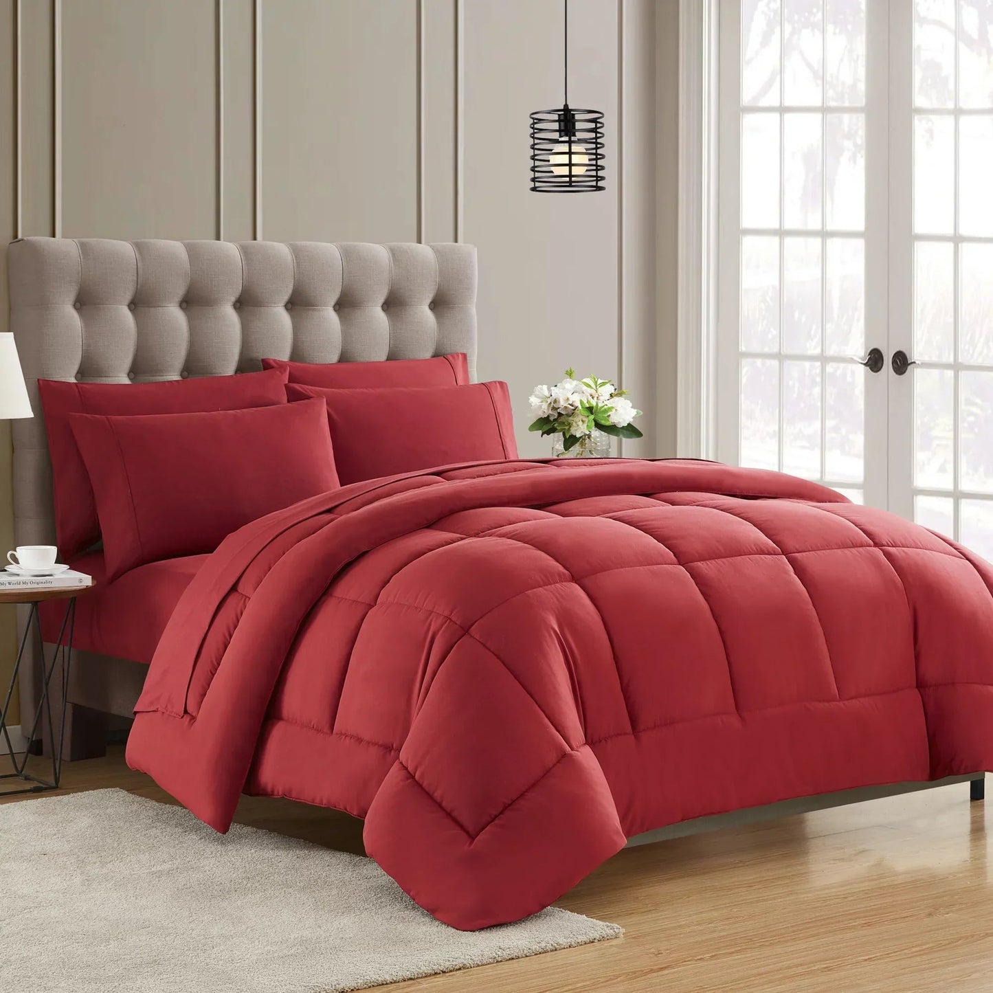 Sweet Home Collection Burgundy 5 Piece Bed in a Bag Comforter Set with Sheets, Twin - Bedding For U