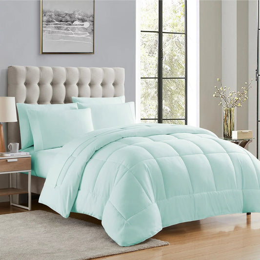 Sweet Home Collection Aqua 7 Piece Bed in a Bag Comforter Set with Sheets, Full