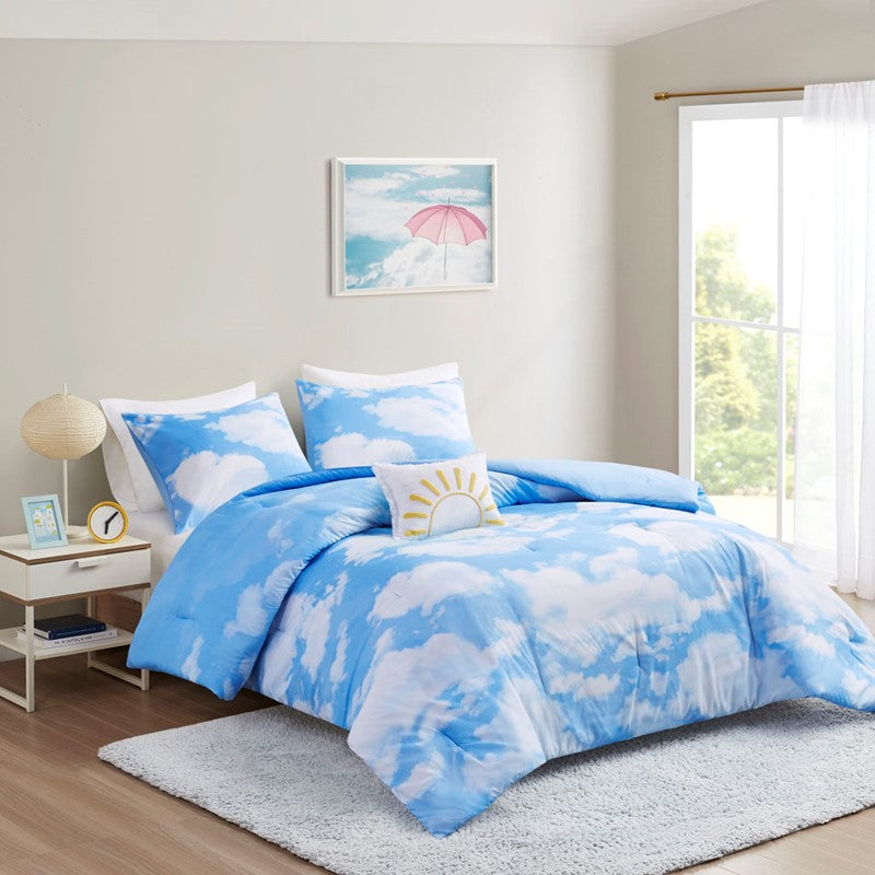 Intelligent Design Aira Cloud Printed Comforter Set in Blue, Full / Queen ID10-2118 - Bedding For U